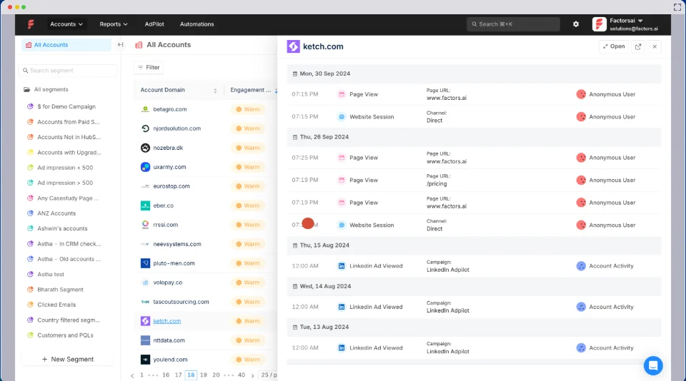 Factors.ai dashboard