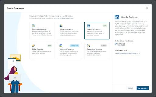 Terminus campaign creation with LinkedIn Audiences