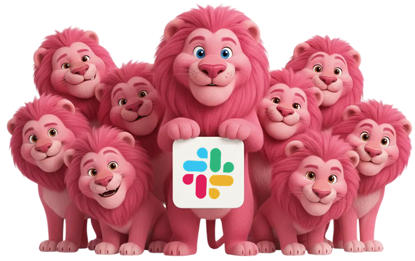 Fibbler mascots proudly holding a Slack logo.