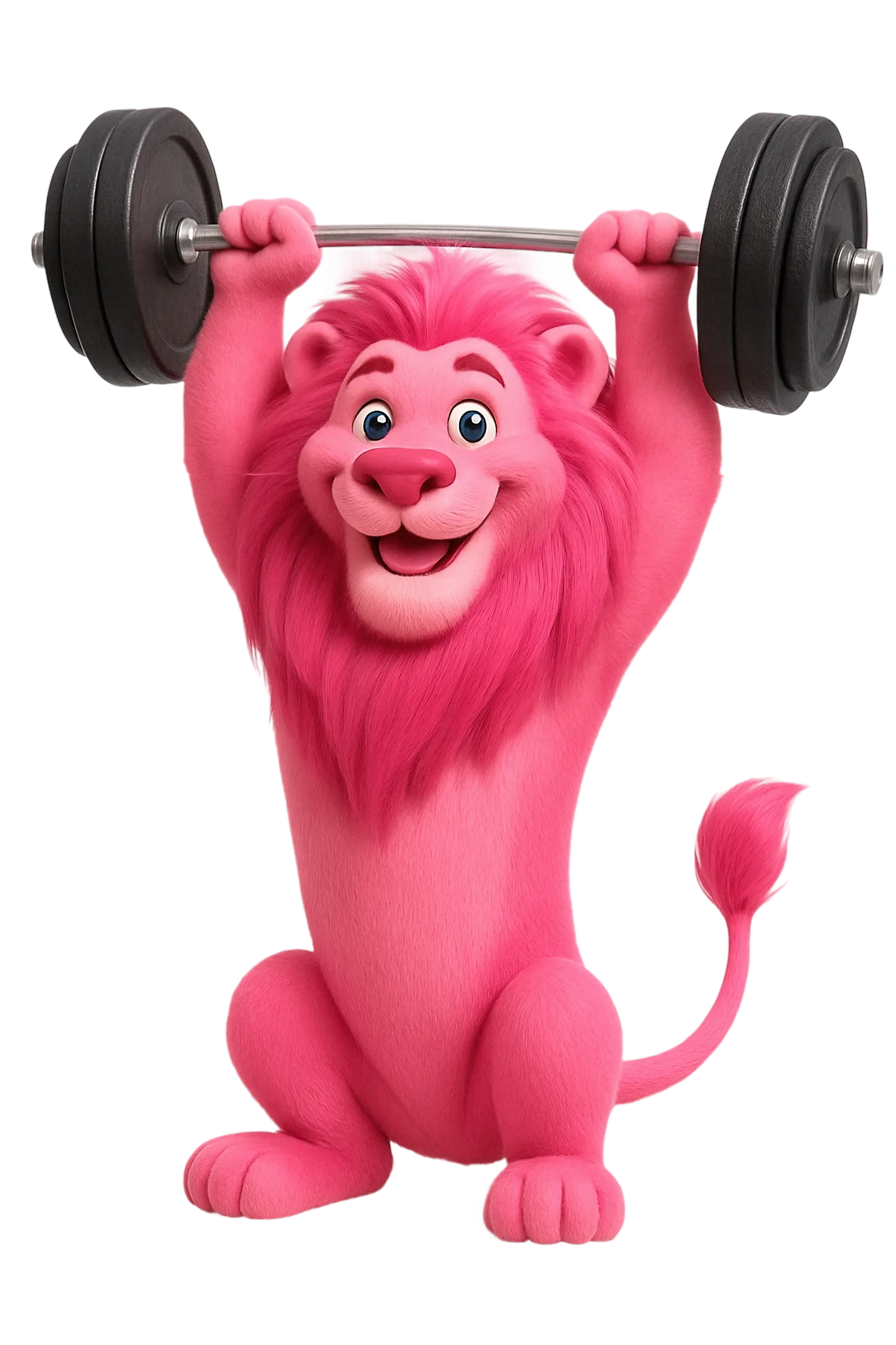 Pink lion lifting weights