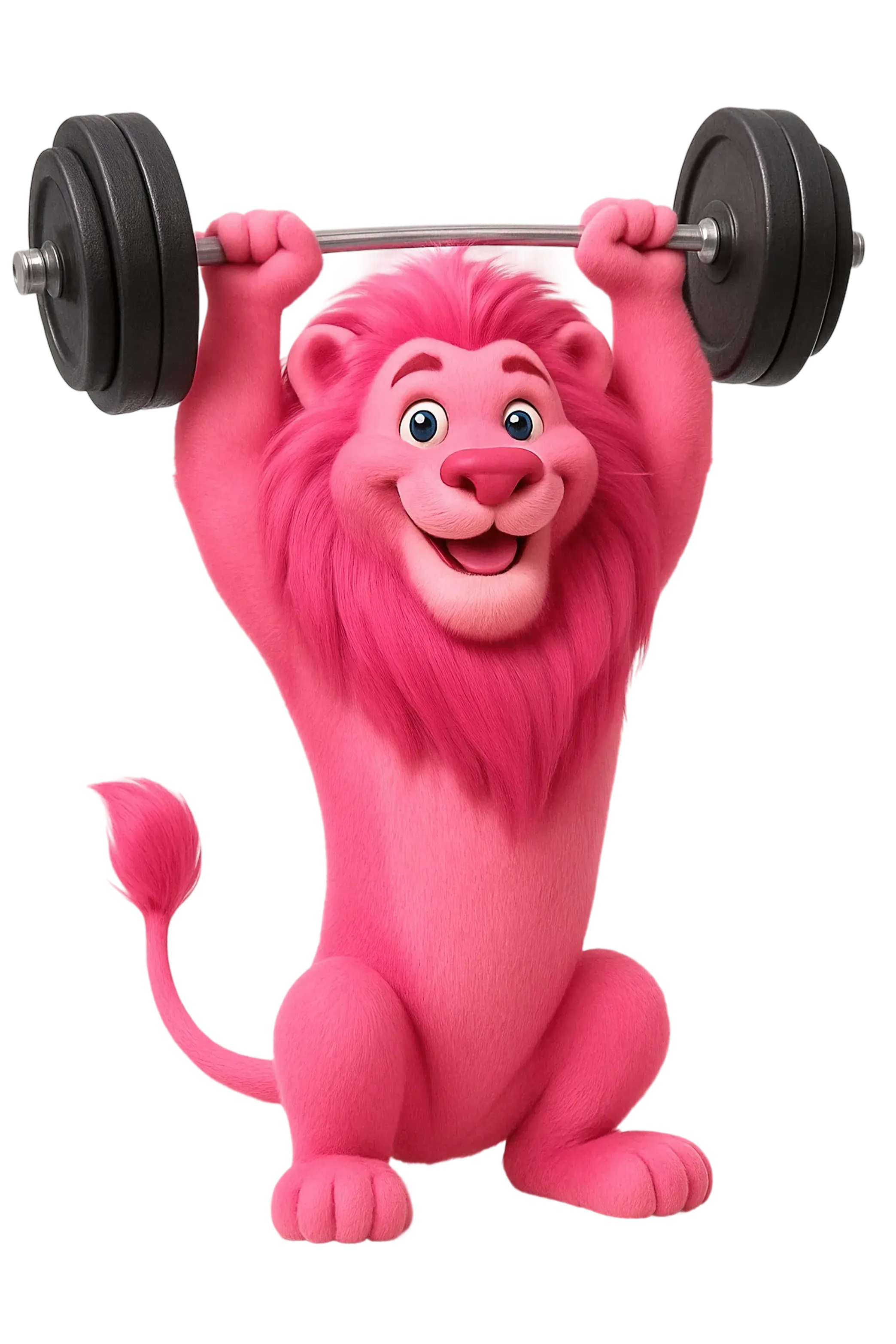 Pink lion lifting weights